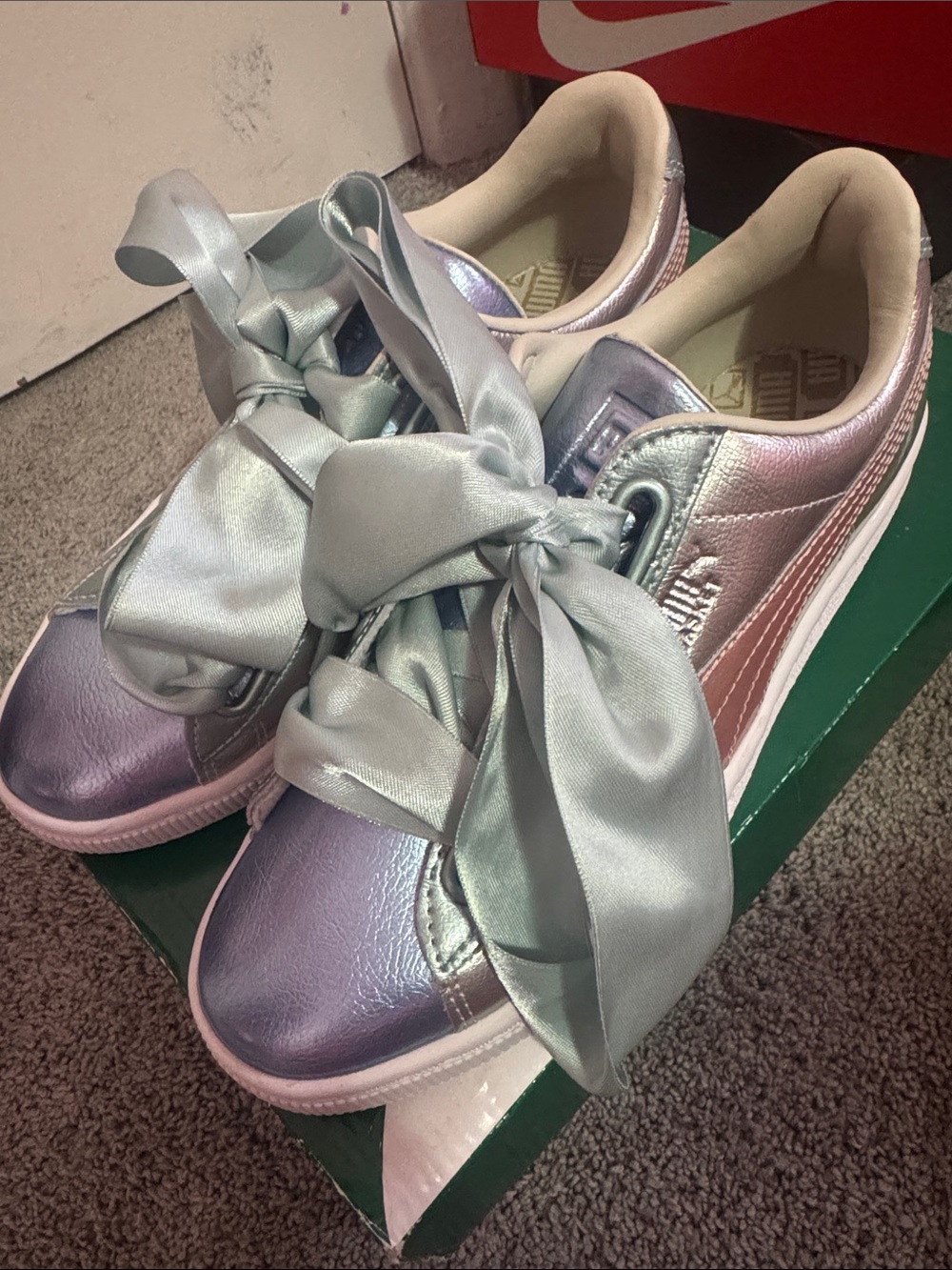Puma Iridescent Pink and Silver Satin-Lace Women's Sneakers